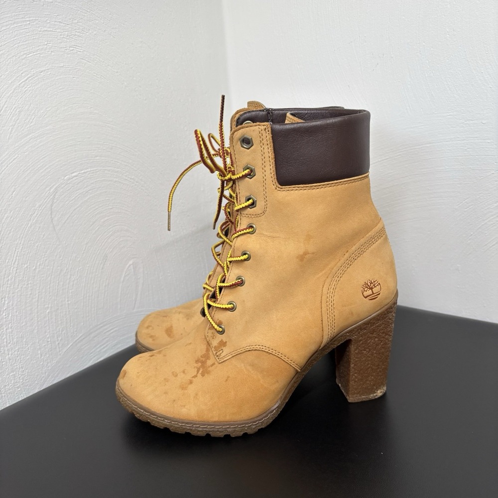 Timberland Tilson High Heel Womens 6.5 Wheat Nubuck Leather Ankle Boots